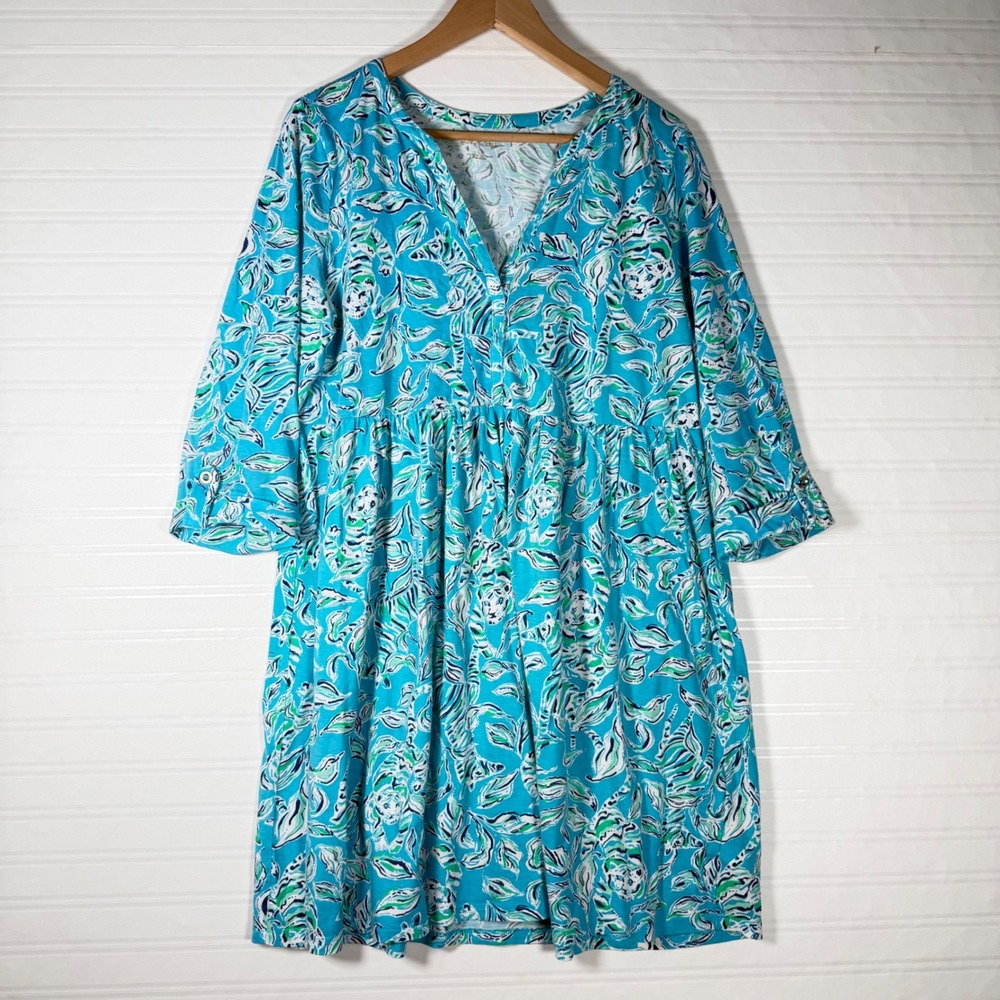 Lilly Pulitzer Tropical Cotton Jersey Dress Large Resortwear vacation coastal - Picture 2 of 10
